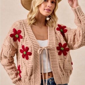 Flower Patched Texture Weave Sweater Cardigan